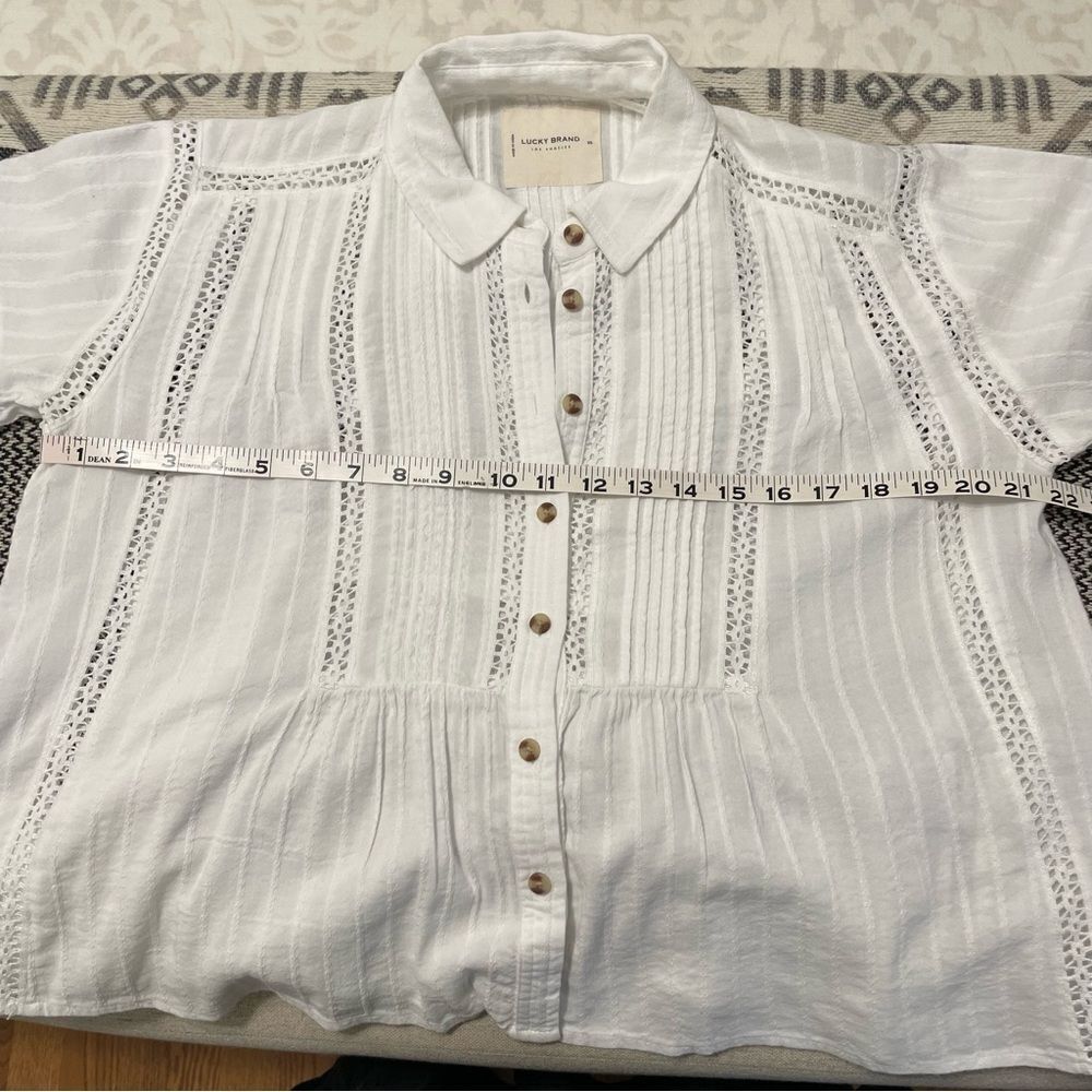 Lucky Brand White Lace Details Buttoned Down Flowy Shirt Sz-XS - Picture 7 of 15